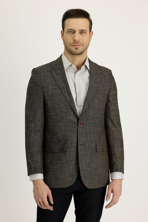 Medium Brown 4 Drop Relaxed Fit Classic Patterned Jacket