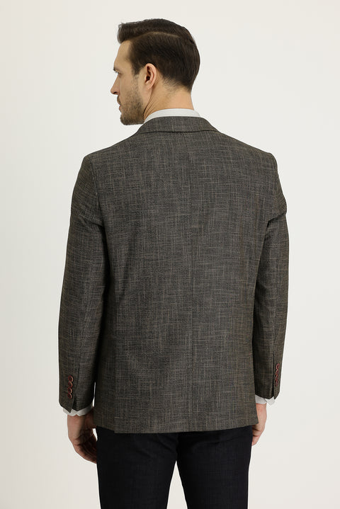 Medium Brown 4 Drop Relaxed Fit Classic Patterned Jacket
