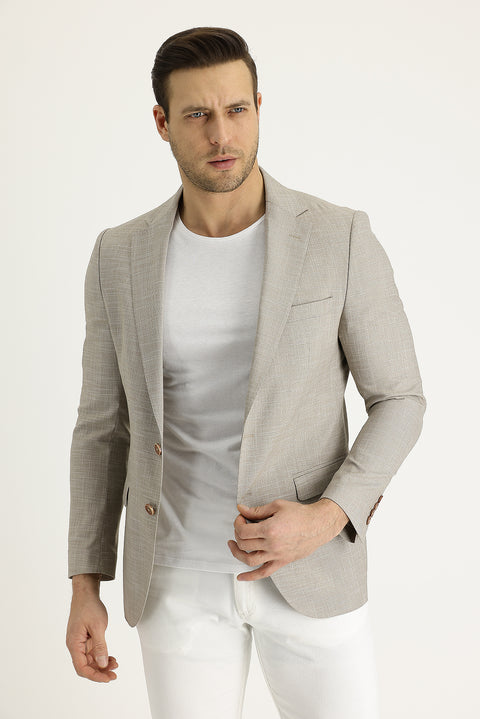 Light Beige 6 Drop Regular Fit Classic Patterned Jacket