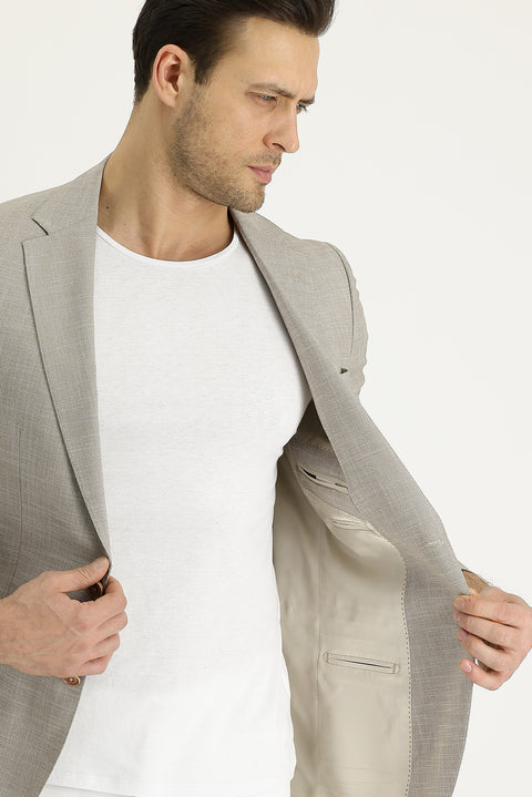 Light Beige 6 Drop Regular Fit Classic Patterned Jacket