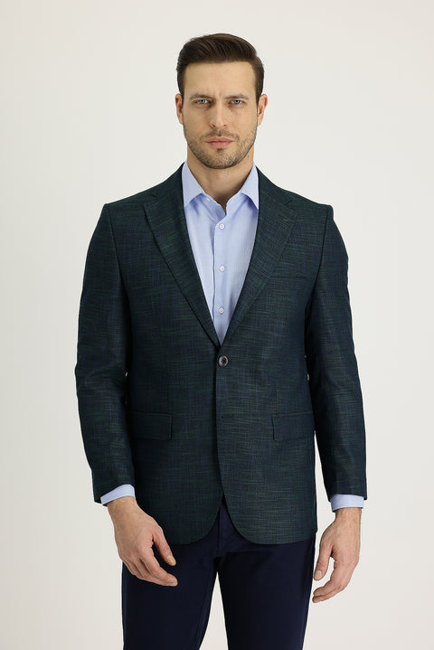 Petrol Green 4 Drop Relaxed Fit Classic Patterned Jacket