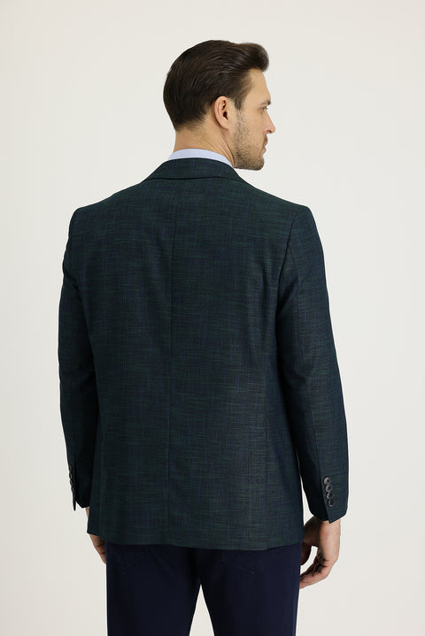 Petrol Green 4 Drop Relaxed Fit Classic Patterned Jacket