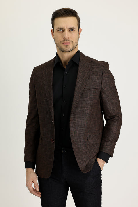 Medium Orange 4 Drop Relaxed Fit Classic Patterned Jacket