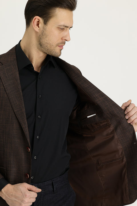 Medium Orange 4 Drop Relaxed Fit Classic Patterned Jacket