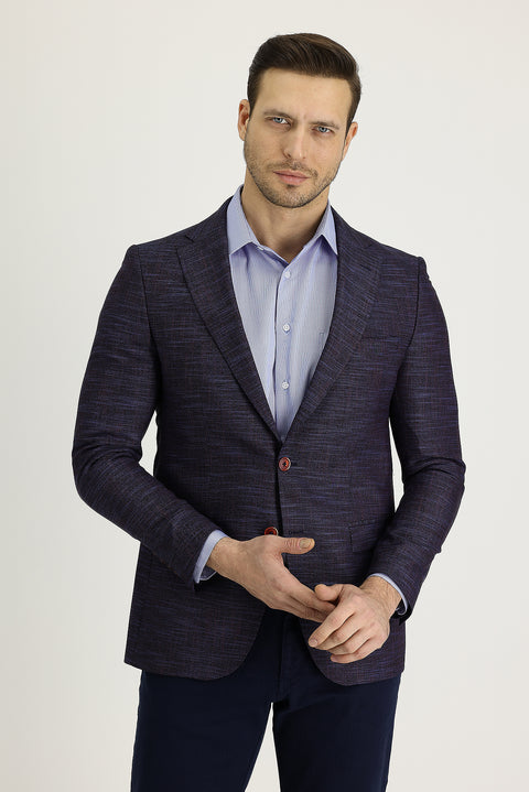 Dark Purple 6 Drop Regular Fit Classic Patterned Jacket