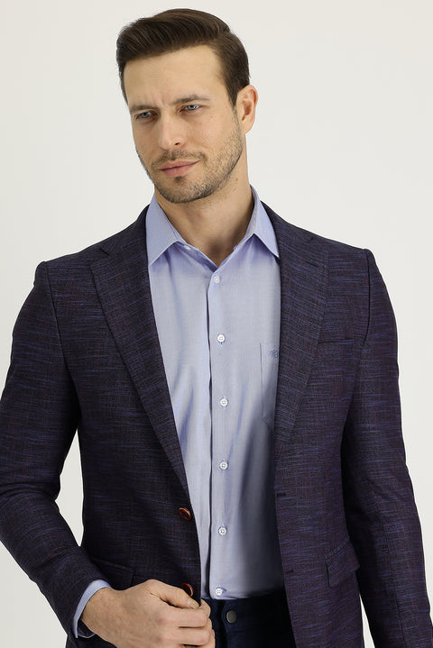 Dark Purple 6 Drop Regular Fit Classic Patterned Jacket