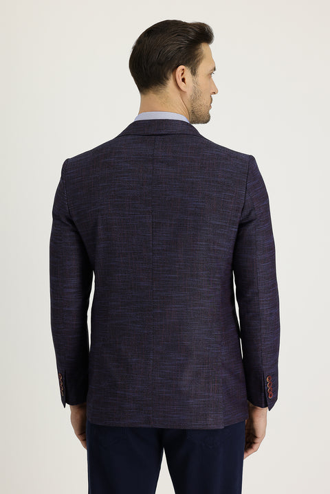 Dark Purple 6 Drop Regular Fit Classic Patterned Jacket