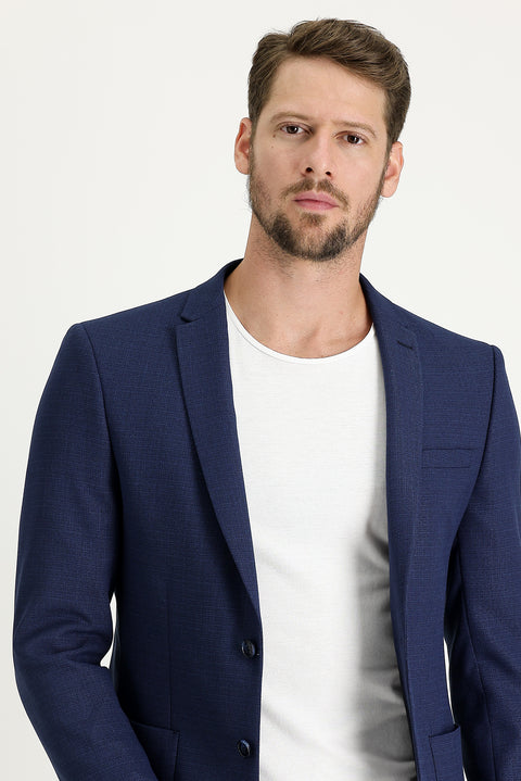 Aviator Blue 7 Drop Super Slim Fit Extra Narrow Cut Patterned Sport Jacket