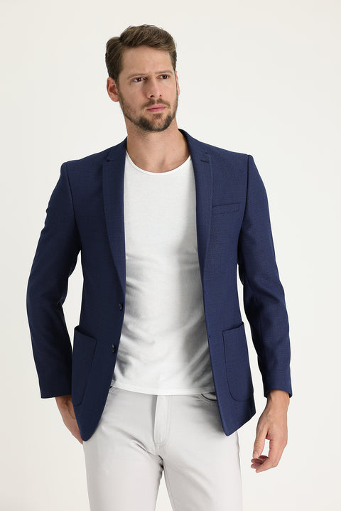 Aviator Blue 7 Drop Super Slim Fit Extra Narrow Cut Patterned Sport Jacket