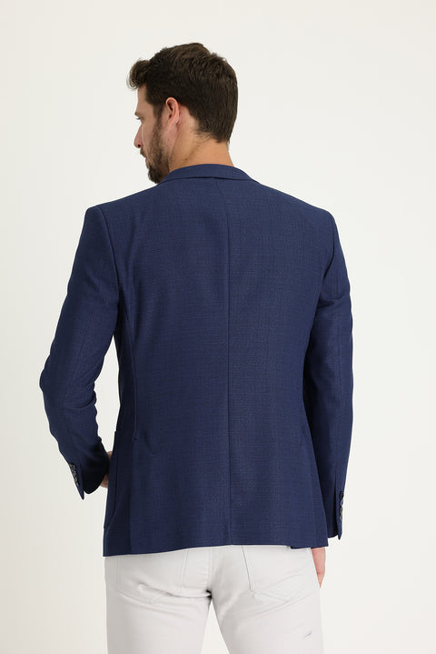 Aviator Blue 7 Drop Super Slim Fit Extra Narrow Cut Patterned Sport Jacket