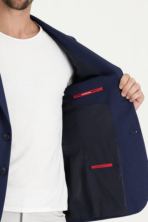 Aviator Blue 7 Drop Super Slim Fit Extra Narrow Cut Patterned Sport Jacket