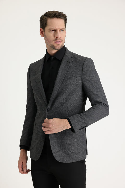 Light Anthracite 6 Drop Regular Fit Standard Cut Patterned Sport Jacket