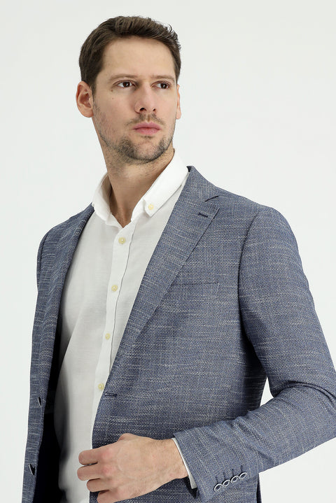 Light Navy Blue 6 Drop Regular Fit Patterned Jacket