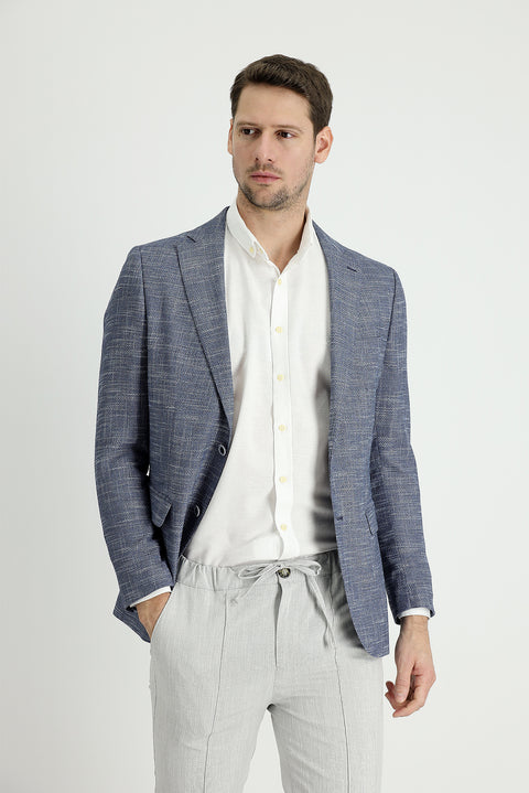 Light Navy Blue 4 Drop Relaxed Fit Patterned Jacket