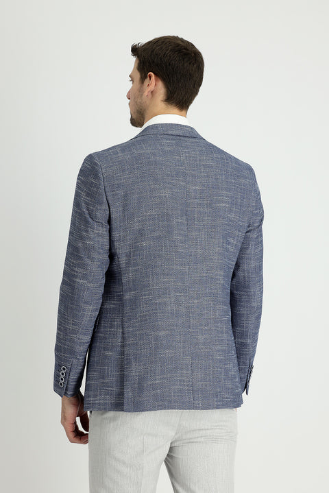 Light Navy Blue 6 Drop Regular Fit Patterned Jacket