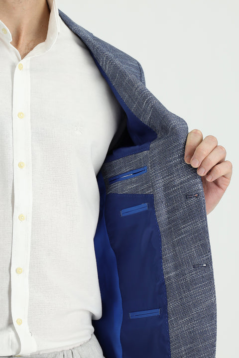 Light Navy Blue 6 Drop Regular Fit Patterned Jacket