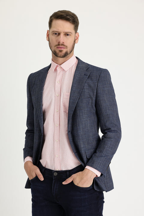 Medium Navy 4 Drop Relaxed Fit Patterned Jacket