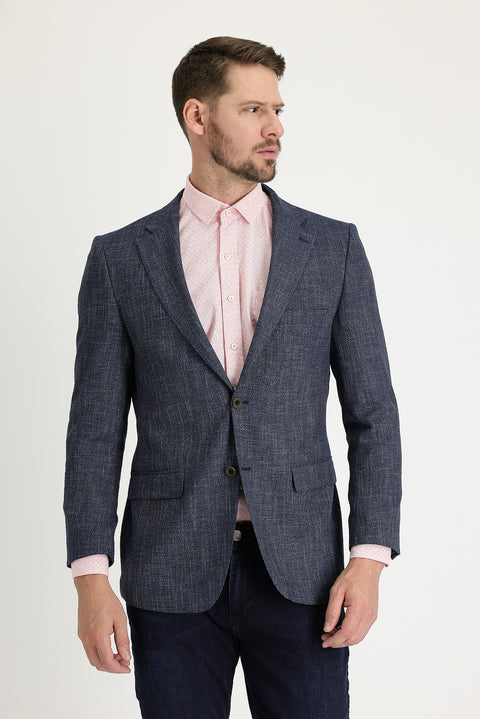 Medium Navy 6 Drop Regular Fit Patterned Jacket