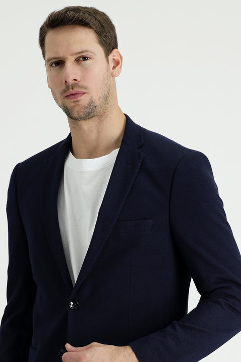 Dark Navy 7 Drop Slim Fit Patterned Cotton Sport Jacket