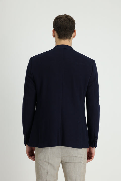 Dark Navy 7 Drop Slim Fit Patterned Cotton Sport Jacket