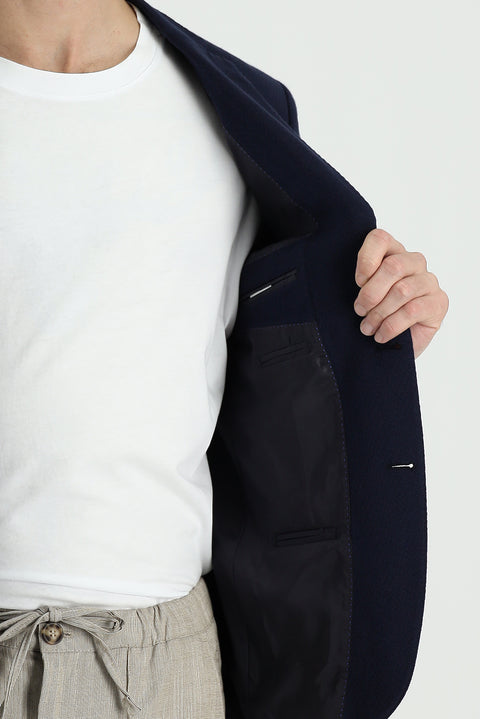 Dark Navy 7 Drop Slim Fit Patterned Cotton Sport Jacket