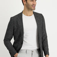 Black 6 Drop Regular Fit Standard Cut Patterned Linen Blend Jacket