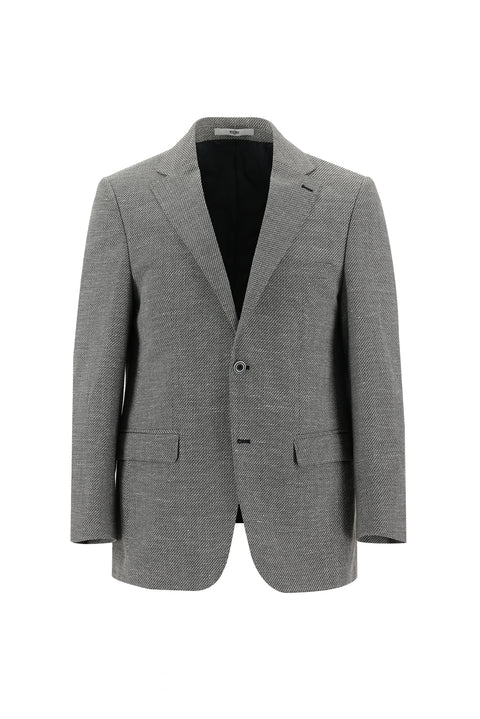 Black 6 Drop Regular Fit Standard Cut Patterned Linen Blend Jacket