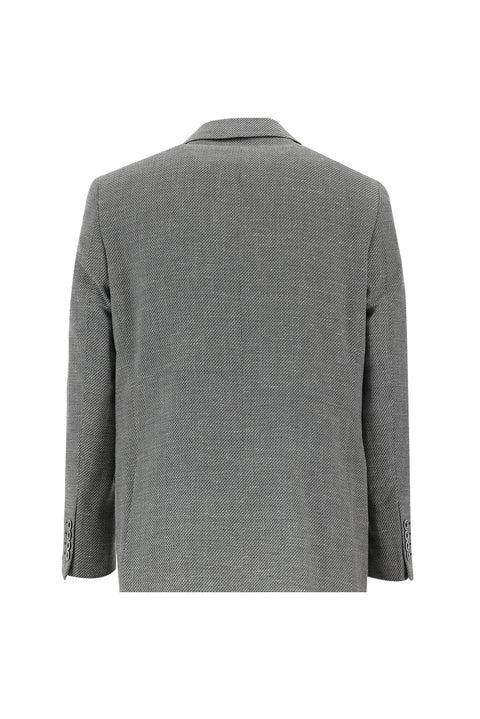 Black 4-Drop Relaxed Fit Patterned Linen Blend Jacket