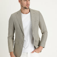 Dark Beige 6 Drop Regular Fit Patterned Linen Blend Jacket