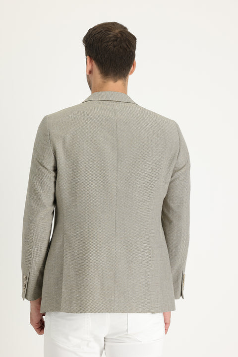 Dark Beige 6 Drop Regular Fit Patterned Linen Blend Jacket