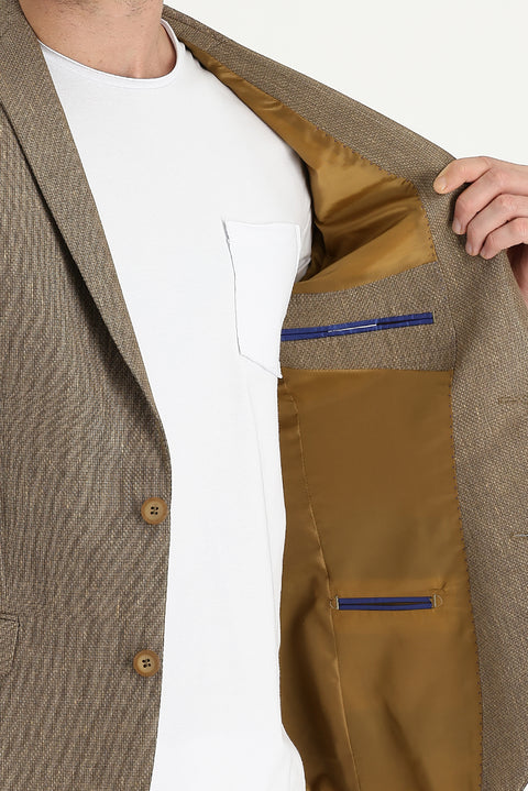 Dark Beige 6 Drop Regular Fit Classic Patterned Jacket