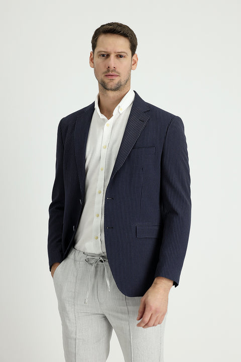 Dark Navy 7 Drop Slim Fit Classic Striped Jacket