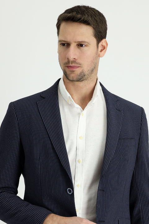 Dark Navy 7 Drop Slim Fit Classic Striped Jacket