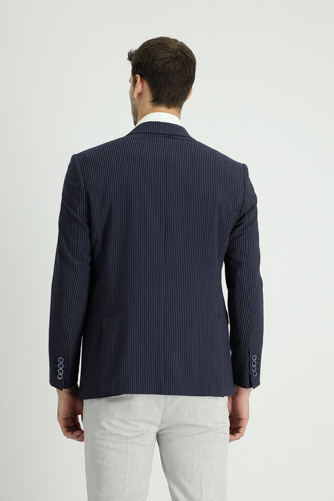 Dark Navy 7 Drop Slim Fit Classic Striped Jacket