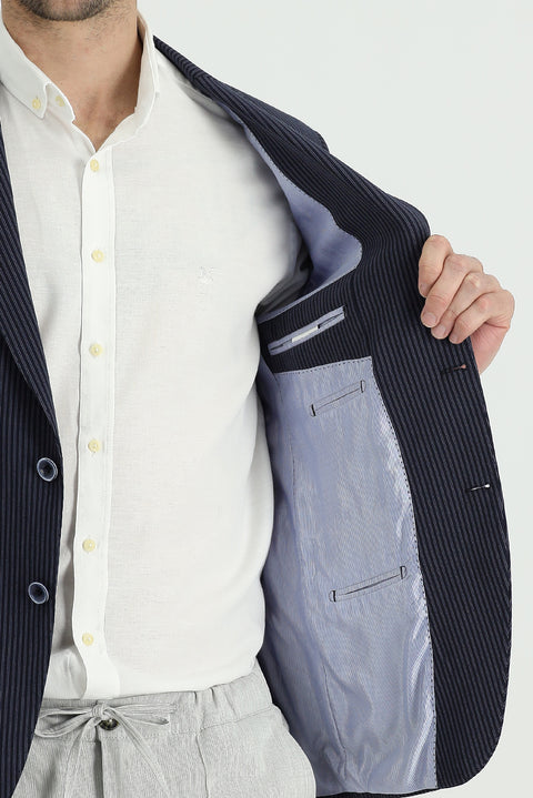 Dark Navy 7 Drop Slim Fit Classic Striped Jacket