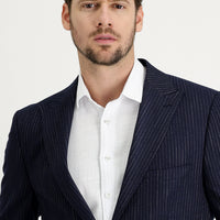 Light Navy 4-Drop Relaxed Fit Striped Blazer Jacket