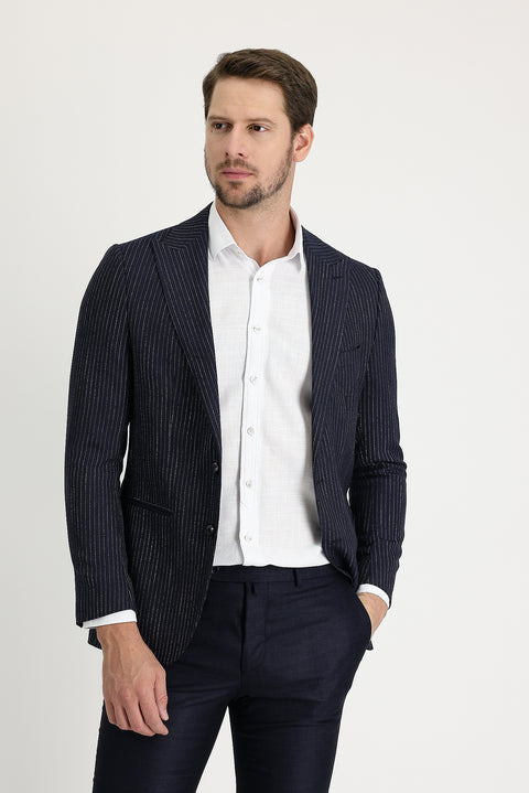 Dark Navy 6 Drop Regular Fit Striped Blazer Jacket