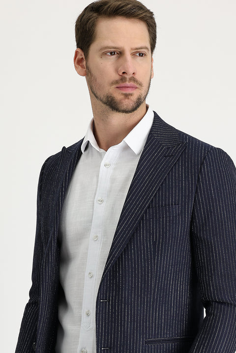 Dark Navy 6 Drop Regular Fit Striped Blazer Jacket