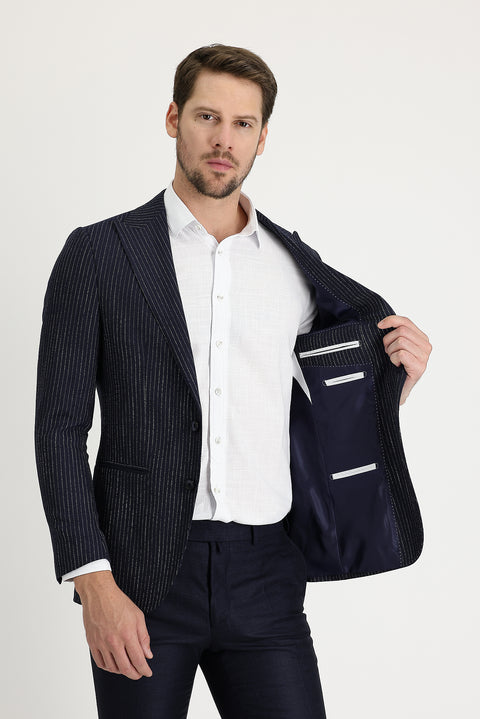 Dark Navy 6 Drop Regular Fit Striped Blazer Jacket