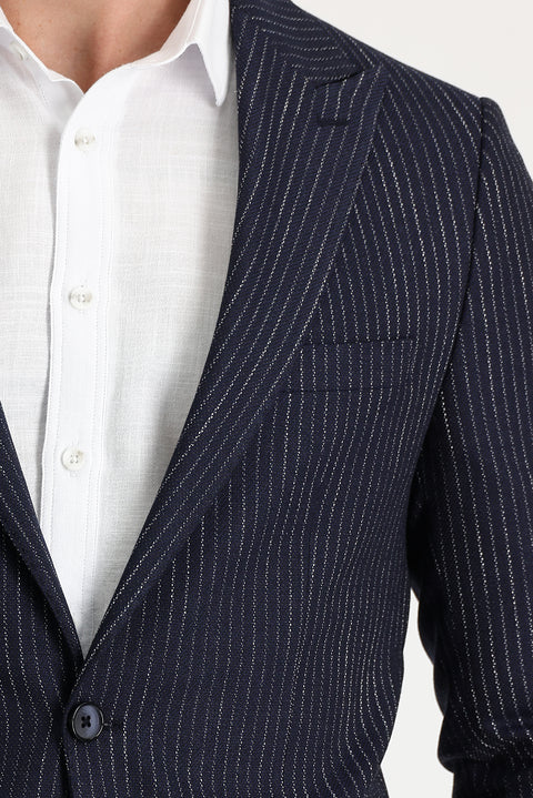 Dark Navy 6 Drop Regular Fit Striped Blazer Jacket