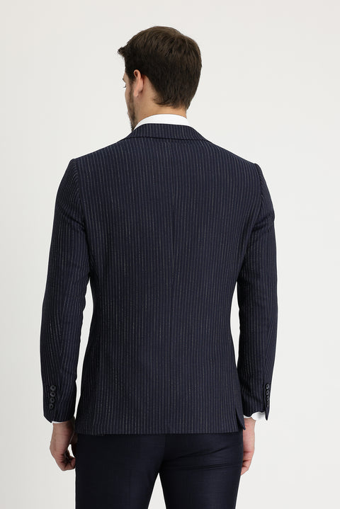 Dark Navy 6 Drop Regular Fit Striped Blazer Jacket