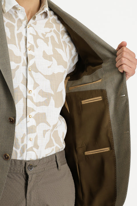 Medium Beige 4-Drop Relaxed Fit Patterned Jacket