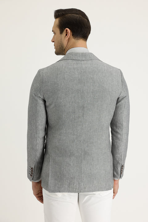 Açık Gri 6 Drop Regular Fit Standart Kesim Klasik Desenli Keten Ceket