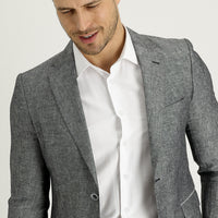Medium Grey 7 Drop Slim Fit Classic Patterned Linen Jacket