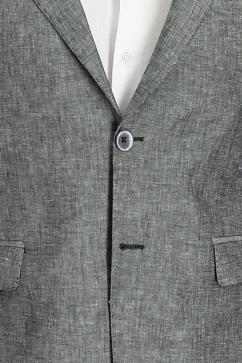 Medium Grey 7 Drop Slim Fit Classic Patterned Linen Jacket