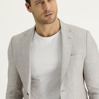 Light Beige 7 Drop Slim Fit Classic Patterned Linen Jacket