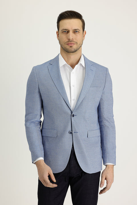 Medium Navy 7 Drop Slim Fit Classic Patterned Linen Jacket