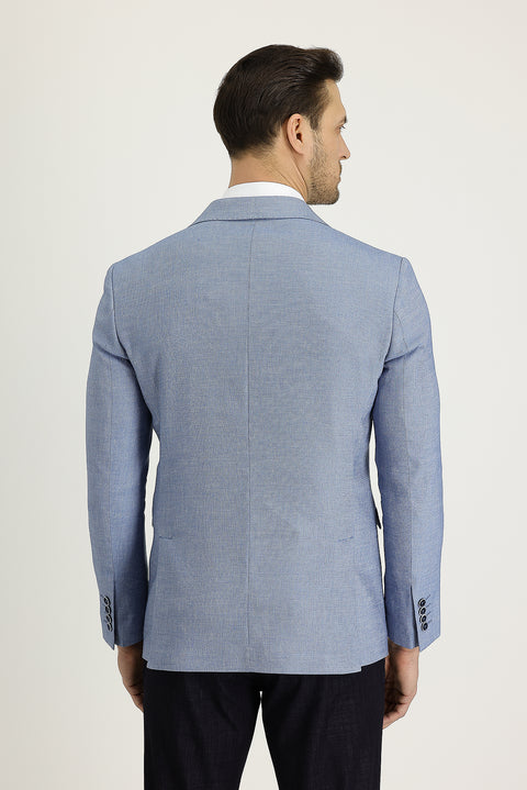 Medium Navy 7 Drop Slim Fit Classic Patterned Linen Jacket