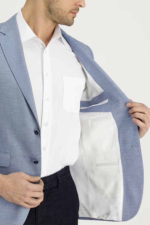 Medium Navy 7 Drop Slim Fit Classic Patterned Linen Jacket