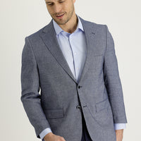 Dark Navy 4-Drop Relaxed Fit Classic Patterned Linen Jacket